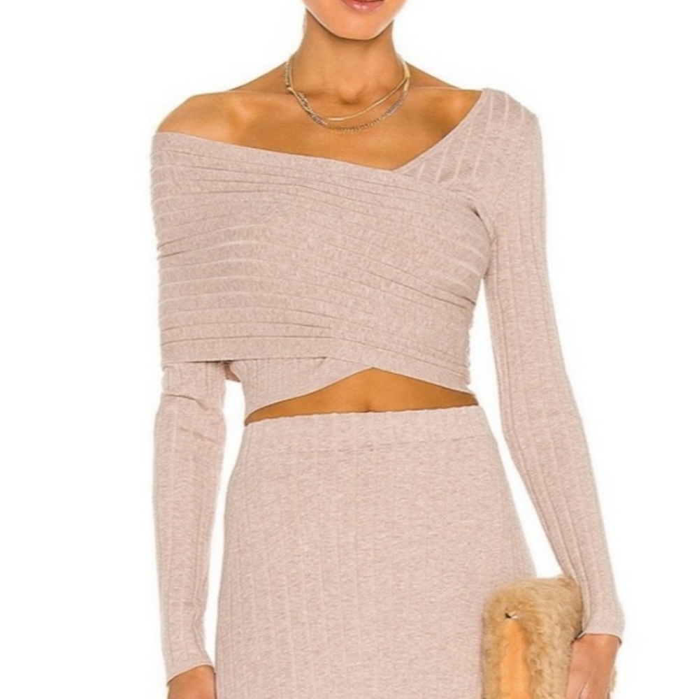 Ronny Kobo rosette longsleeve cropped knit top NWT